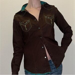 Cruel western cowboy y2k brown button up with bedazzled details
